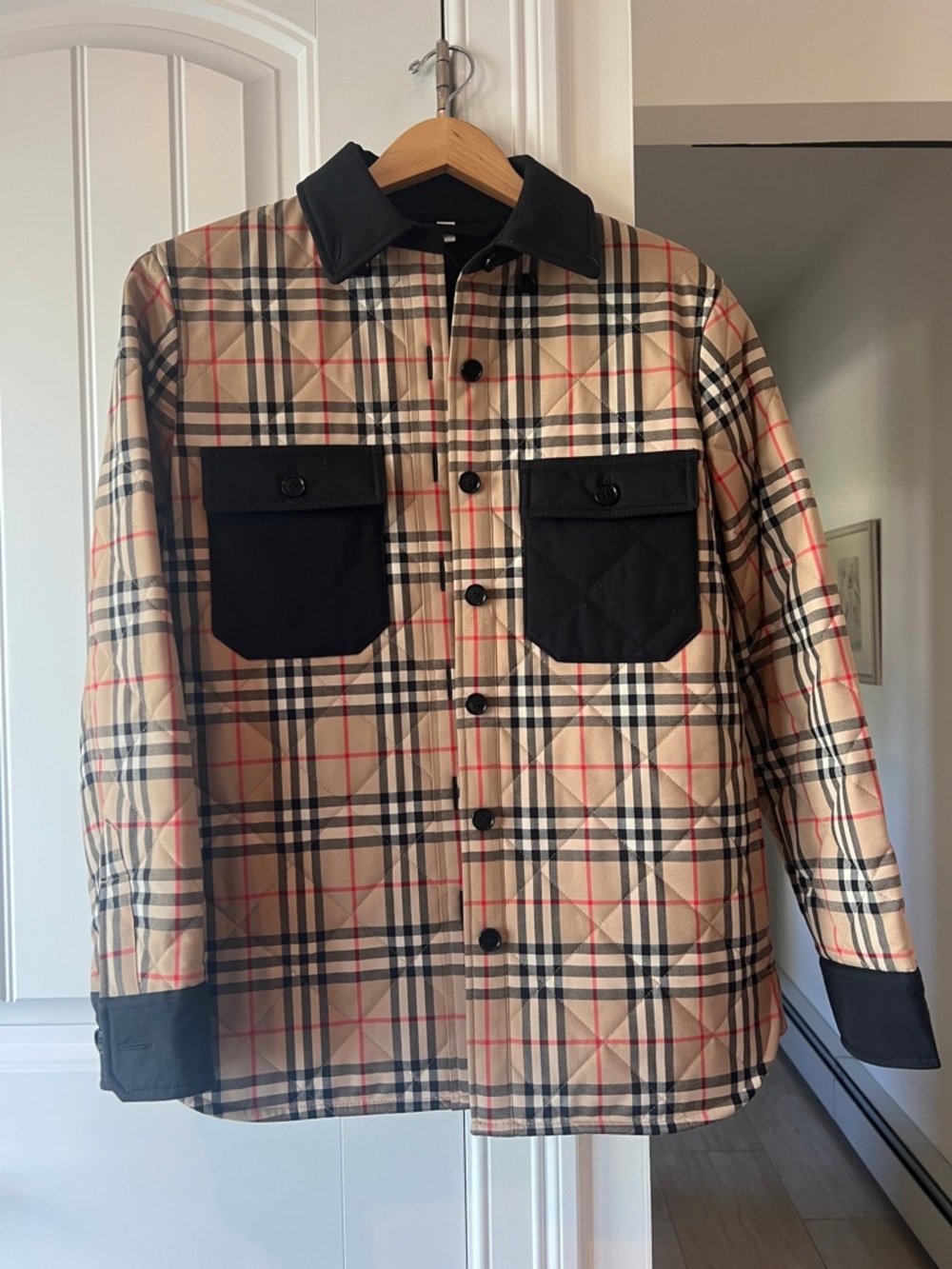 Burberry Quilted Plaid Shirt Jacket with Black Accents